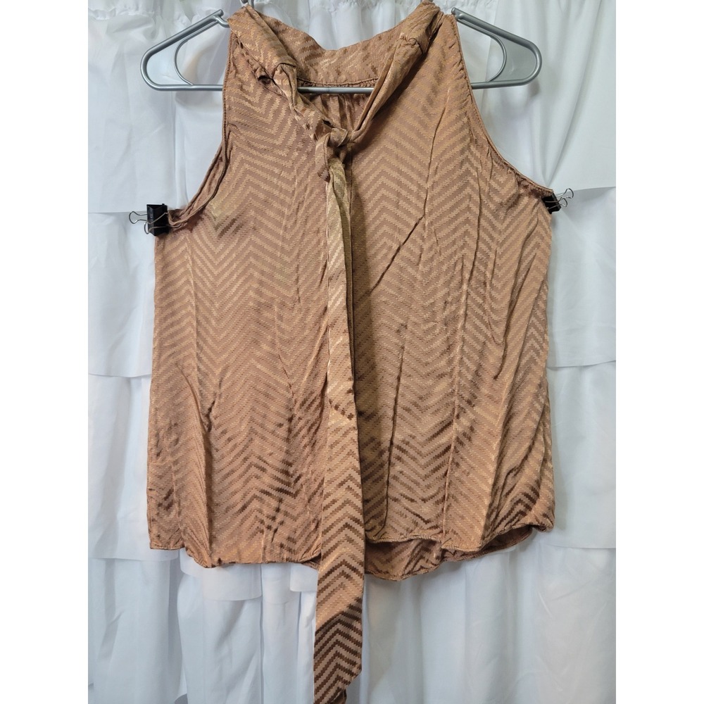 Worthington Bronze  Jacquard Sleeveless Tie Neck Blouse Petite Small PS 1805